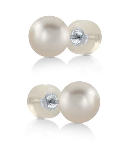 THE PEARL SOURCE White Japanese Akoya Real Pearl Earrings for Women - 14k Gold Stud Pearl Earrings | Hypoallergenic Earrings with Genuine Cultured Pearls, 6.0-6.5mm