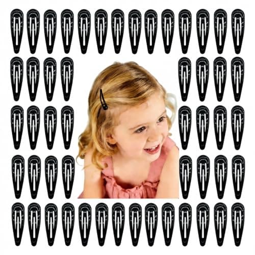Tesvyns 55 PCS Black Snap Hair Clips Barrettes Water Drop Non Slip Heavy Coated Metal Hair Accessories for Kids Teens Girls Women 2 Inch