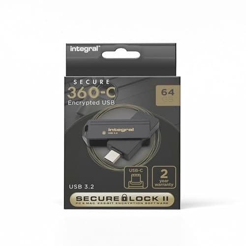 Integral Secure 360-C 64GB Software Encrypted USB Flash Drive - USB-C Connector - 256-bit AES encryption - Compatible with Mac, MacBook, PC, Laptop