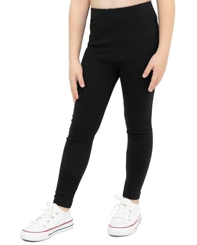 Lilax Girls' Basic Solid Full Length Cotton Soft Leggings (10, Black)