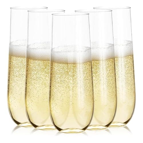 Prestee 24 Plastic Champagne Flutes 9oz Heavy Duty Stemless Champagne Glasses for Parties Disposable Clear Plastic Toasting Glasses Mimosa Glass for New Years Eve Party Supplies