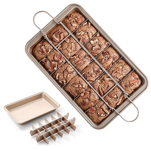 Brownie Pan with Dividers, Non Stick Brownie Baking Pan, 18 Pre-slice Carbon Steel Bakeware Tray with Grips for Oven Baking Bread, Square Mold Tray for Baking Cake Biscuit Muffin, 12X8X2''