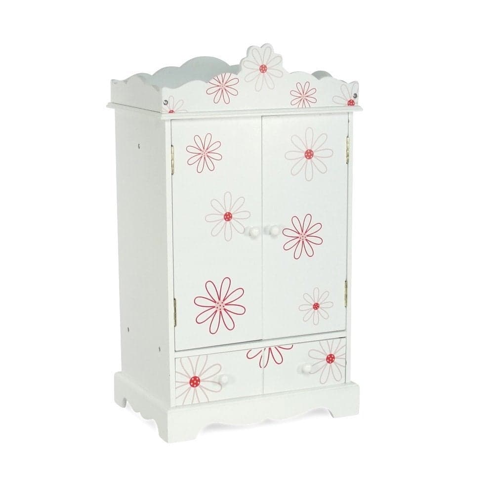 Emily Rose Doll Clothes 18 Inch Doll Pink White Wooden Storage Closet with 5 Clothing Hangers Drawer l Bedroom Armoire Furniture Playset Floral USA Business