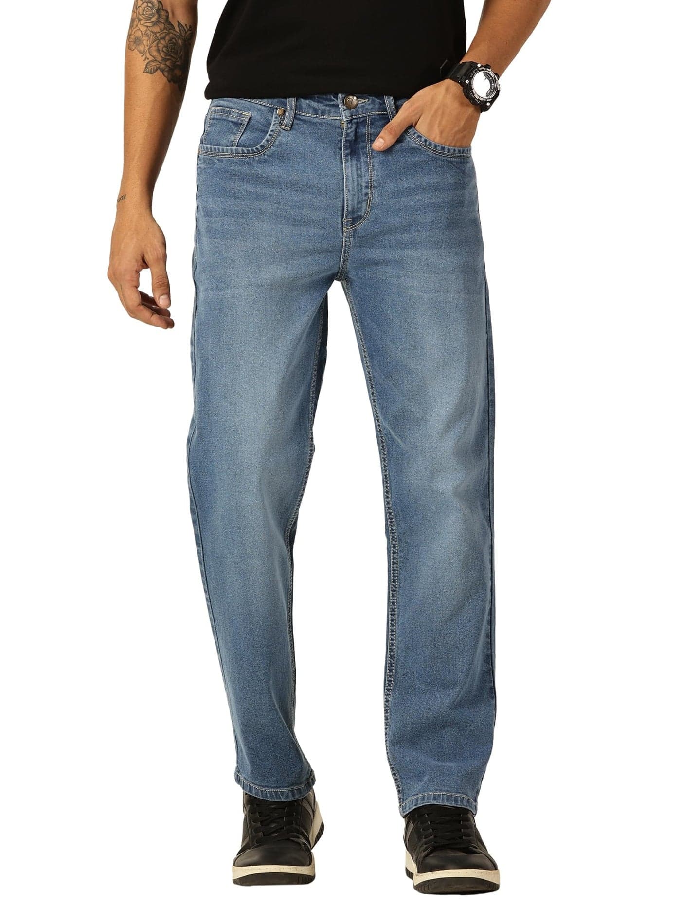 Thomas Scott Men's Mid-Rise Regular Fit Stretchable Jeans (TSJ237_Midblue, 28)