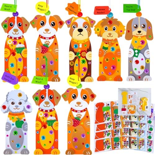 Winlyn 24 Sets Dog Decorations DIY Dog Bookmarks Kids Craft Kits Blank Foam Bookmarks with Puppy Stickers for Kids PetThemed Camp Classroom Activities Reading Rewards Party Favors Gift Exchange