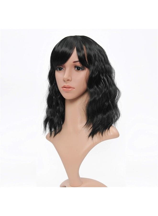 Ombre 2 Tone Color Curly Bob Wig With Air Bangs Natural Curly Wavy Short Bob Wigs Women's Shoulder Length Wigs Synthetic Cosplay for Girl Colorful Wigs(12",613-Light Pink)