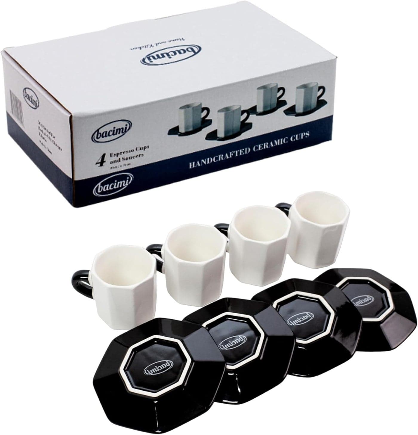 Bacimi Mini Ceramic Espresso Cups with Saucer Set of 427oz 80ML Small Drinking Cups with Handle Dishwasher Microwave Safe Modern Italian Inspired Mugs for Coffee Cocoa