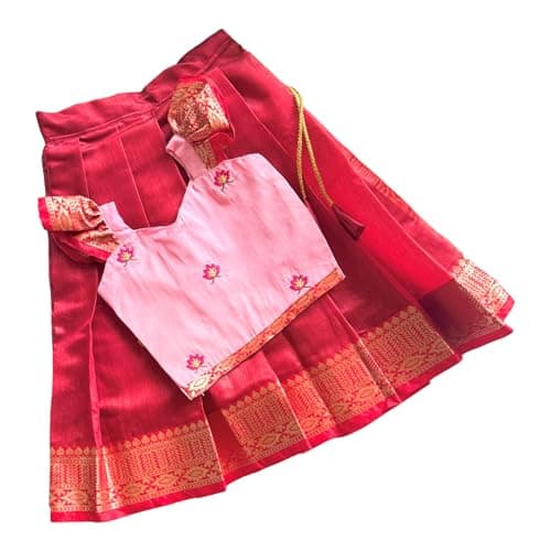 Picksparrow Baby Girl Pattu pavadai/Lehenga Choli/Festive Indian wear (Cotton Silk) (Pink, 6-12 Months)