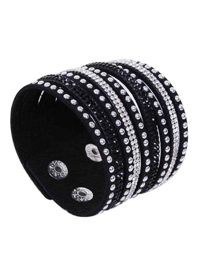 Rhinestone Studded Leather Multilayer Punk Bracelet