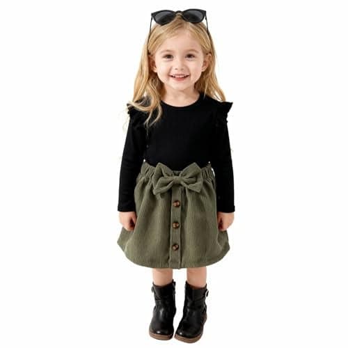 A.T.U.N. (ALL THINGS UBER NICE) Stylish Winter-Ready Girls Dress | Lycra Corduroy Round Neck with Long Sleeve and Bow Detail | Warm & Trendy Outfit Black