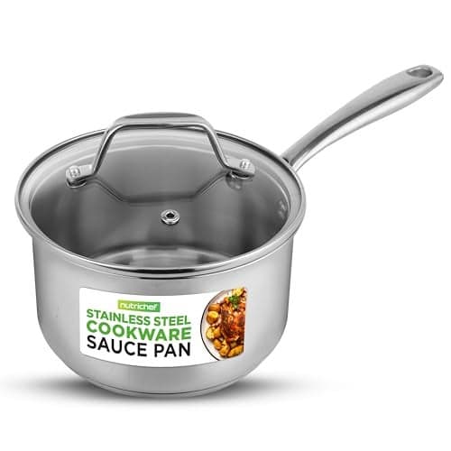 NutriChef 2 Quart Stainless Steel Pot with Lid Heavy Duty Saucepan with Ergonomic Handles For All Cooktops