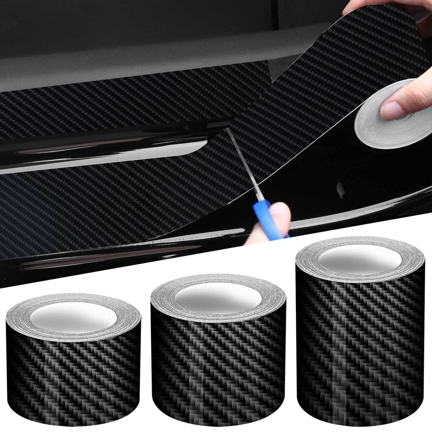 Tallew 3 Rolls 67 Ft Car Edge Door Guards Sill Protector 5D Carbon Fiber Vinyl Wrap Automotive Vehicle Anti Collision Film Fits Black 2 in x 17 12 x 27 x 33 Ft
