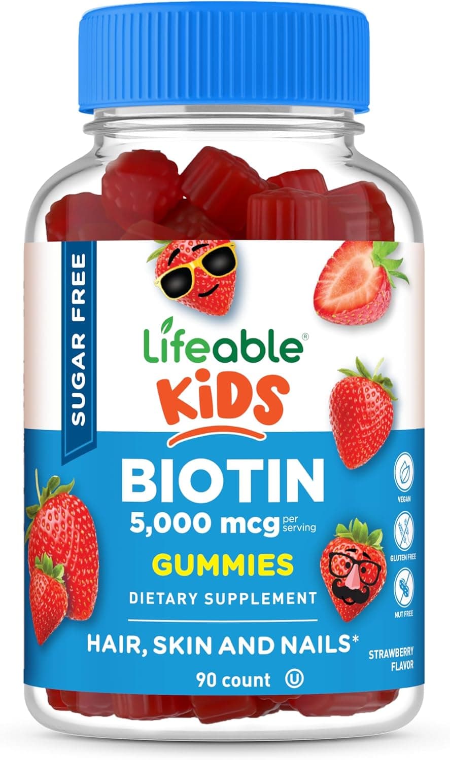 Lifeable Sugar Free Kids Biotin Gummies 5000mcg Great Tasting Biotin Supplement Biotin Gummies for Hair Growth Skin and Nail Health Hair Vitamins for Kids Boys Girls 90 Gummies