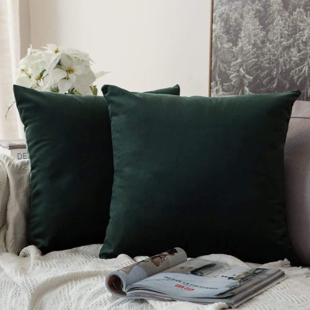 MIULEE Pack of 2 Christmas Velvet Soft Decorative Square Throw Pillow Case Cushion Covers Luxury Pillowcases for Livingroom Sofa Bedroom with Invisible Zipper 50cm x 50cm20x20 Inches Dark Green