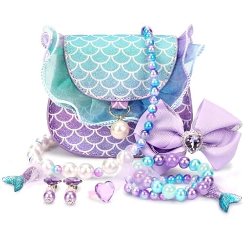 mibasies Toddler Purse for Little Girls Gifts for 38 Years Old with Dress Up Jewelry Pretend Play AccessoriesMermaid Girl Toys 45