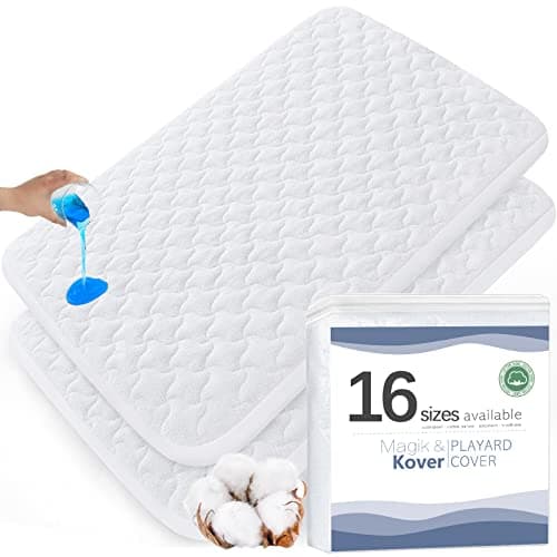 Pack and Play Mattress Pad Protector 38 x 26 2 Pack Waterproof Pack and Play Cover Sheets Compatible with Graco Pack n Play Baby Trend Dream On Me Pamo Babe Quilted Cotton Terry Surface