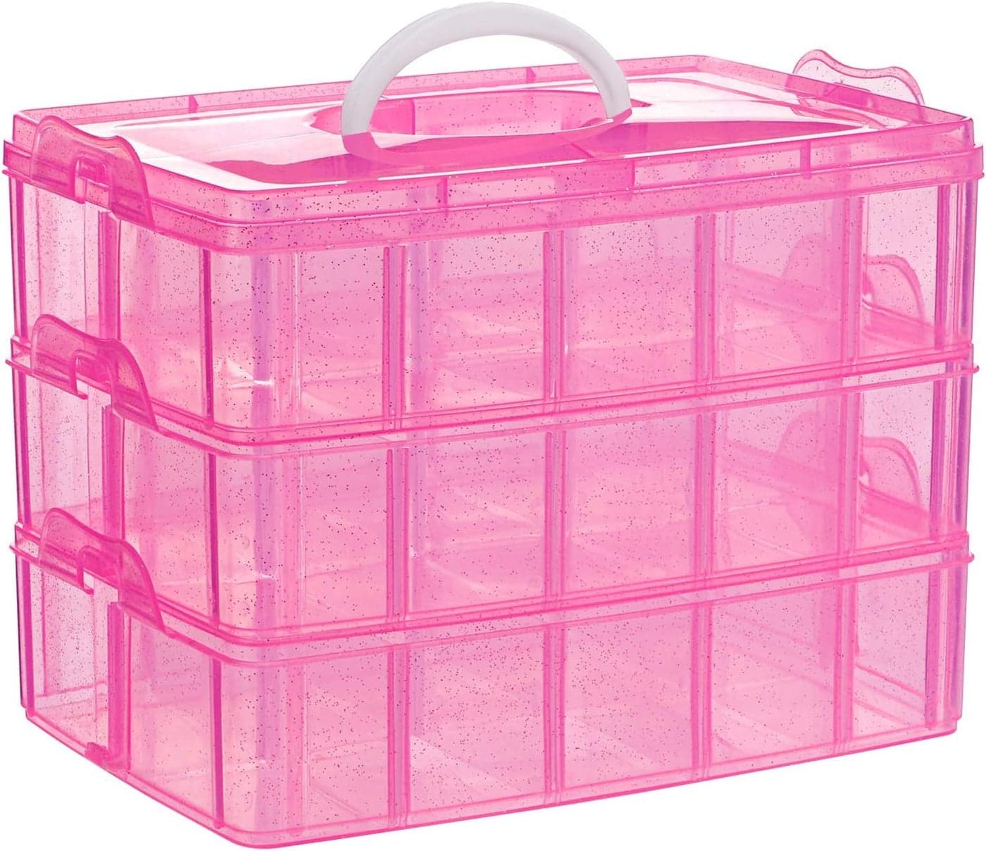 COOFANDY 3 Layer Plastic Craft Jewelry Box with 30 Adjustable Compartments - Craft Storage/Craft Organizers and Storage - Bead Organizer Box/Art Supply Organizer (pink)