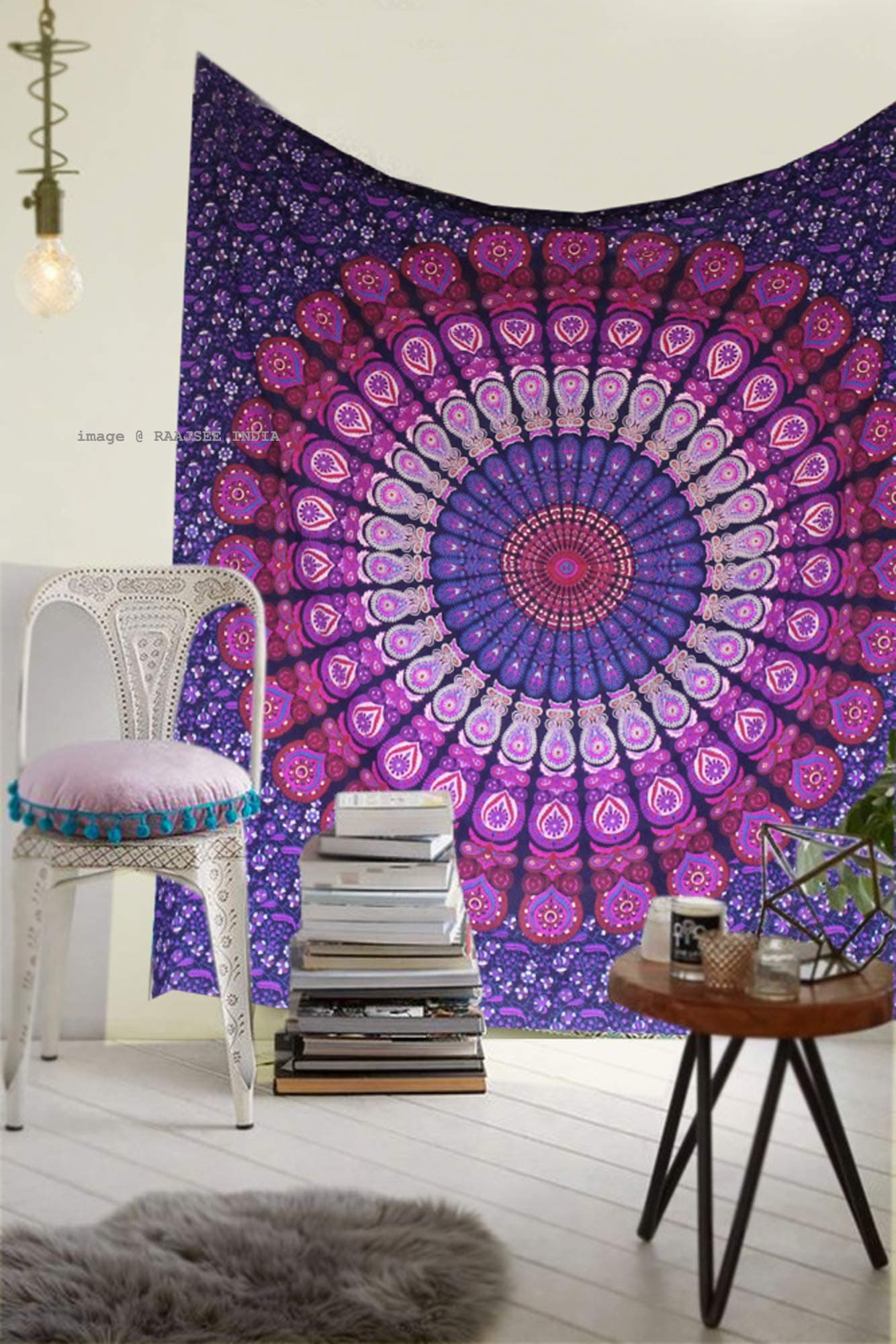 raajsee Indian Cotton Purple Tapestry Mandala Wall Hangings Boho Throw Bohemian Bedding Queen Bedspread 140X210 CMS