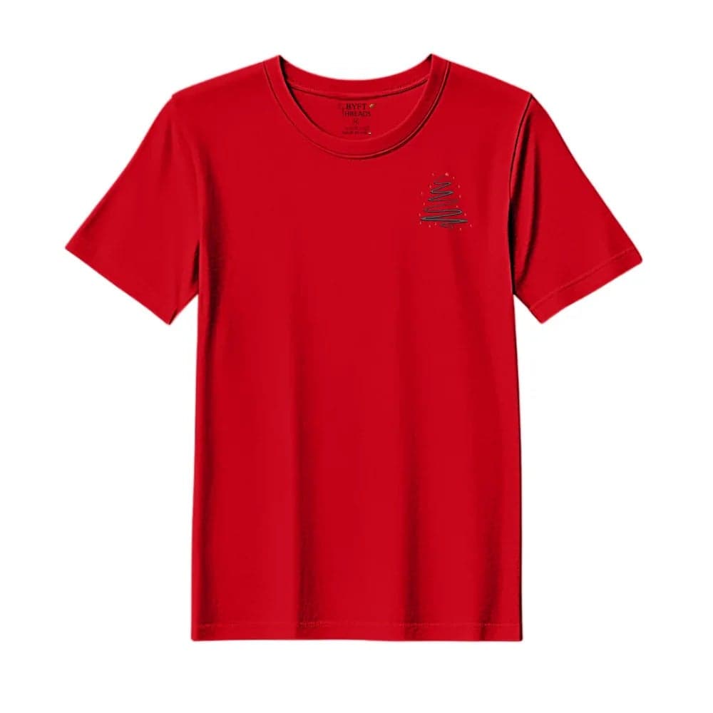 Threads Large Red Polycotton T-Shirt - Christmas "Starry Christmas Tree" Embroidered Design, Premium Holiday Collection