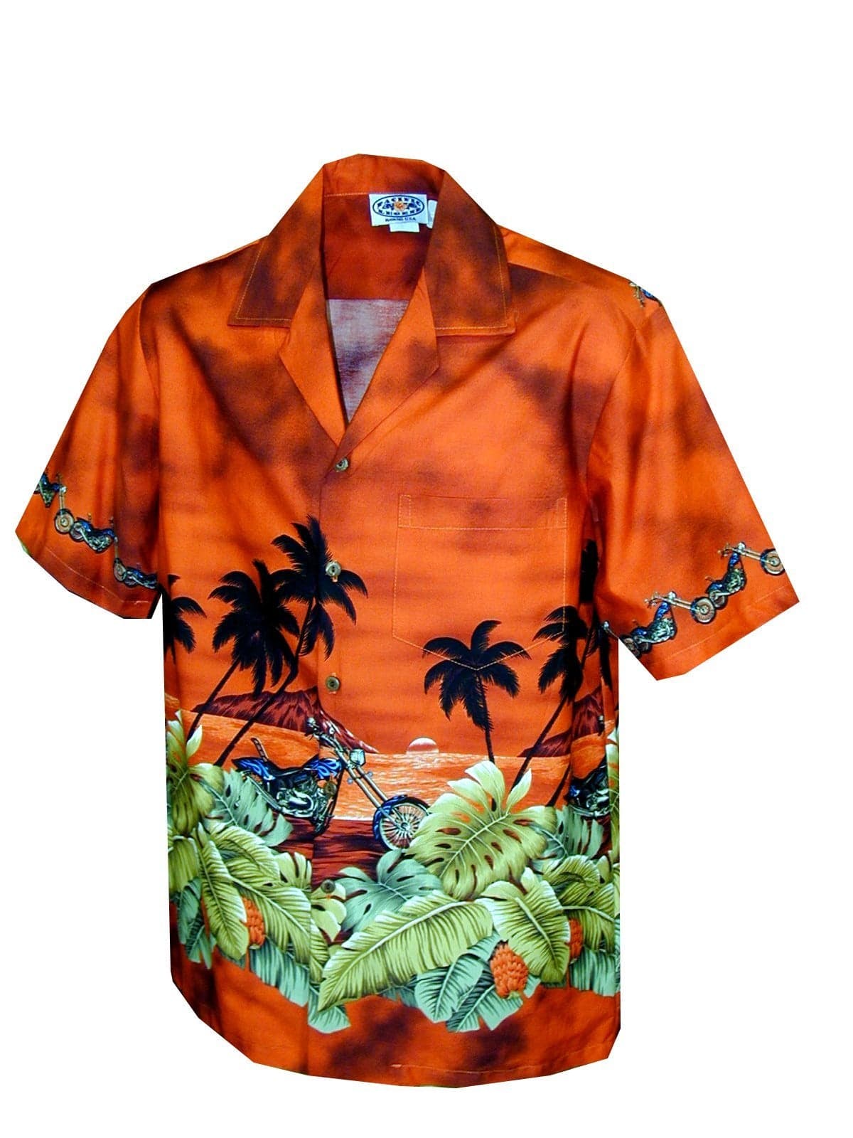 Pacific Legend Mens Motorcycle Hawaiian Sunset Shirt RUST 2X