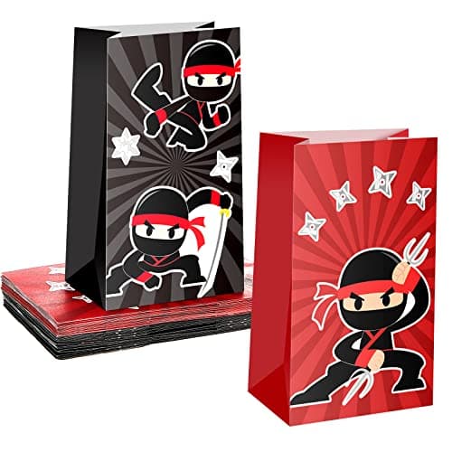 Leinuosen 24 Pcs Ninja Party Favor Bags Ninja Themed Birthday Goodie Candy Treat Bags for Kids Boy Girl Party DecorationsRed Black