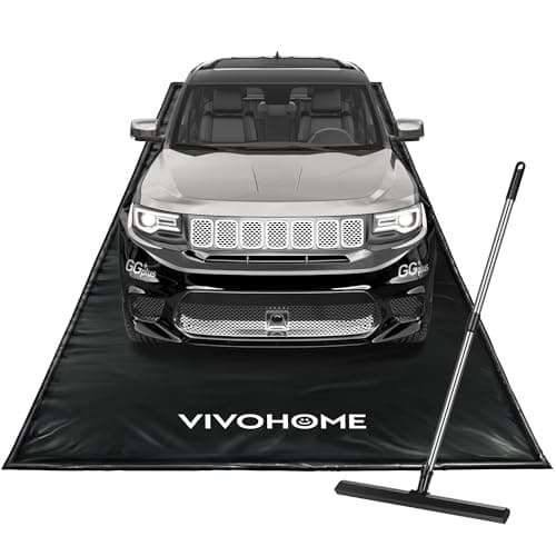 VIVOHOME Containment Mat (8'6" x 20') with Stay Put Corner, PVC Garage Floor Mats, Heavy Duty Garage Parking Mat with a Squeegee,Black