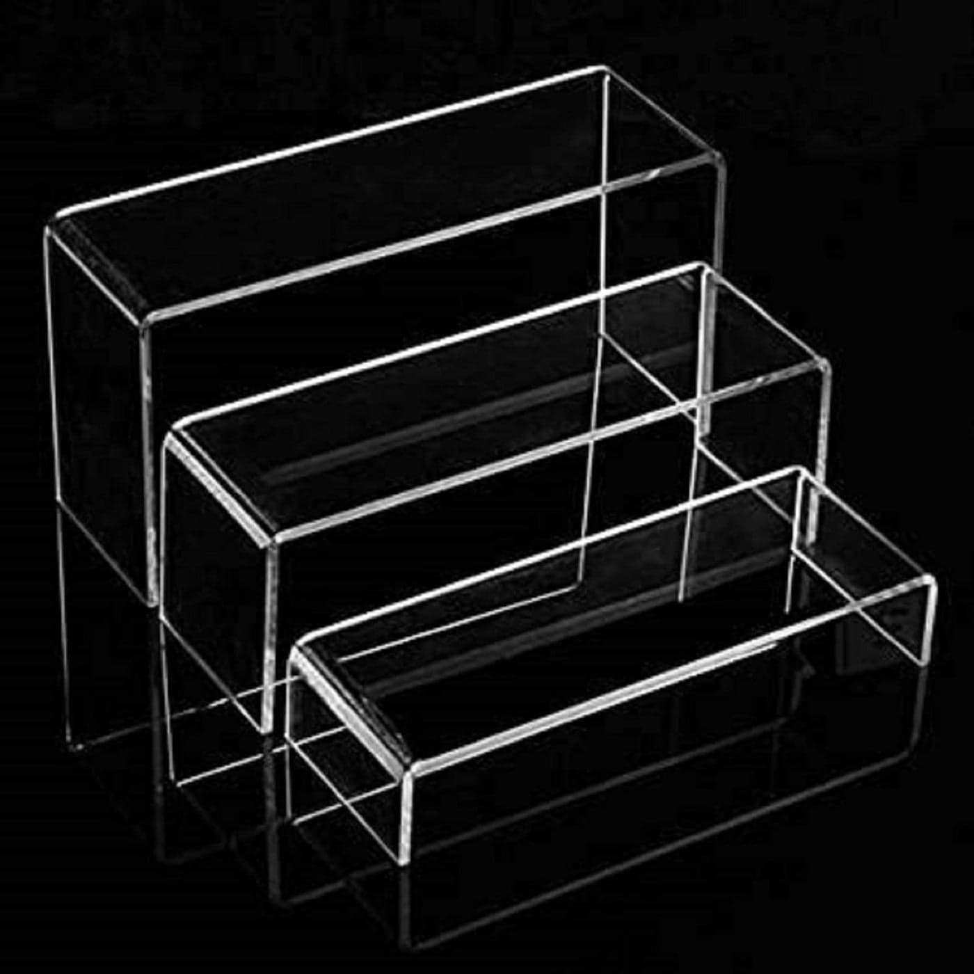 Porpoise Acrylic Display Stand for Shop Showroom Shopping Mall Complex Standard Size 3 Step Acrylic 5mm thickness Display Stand for Shoe Bags Nail polish Cupcake Toys Collectible Luxury Goods