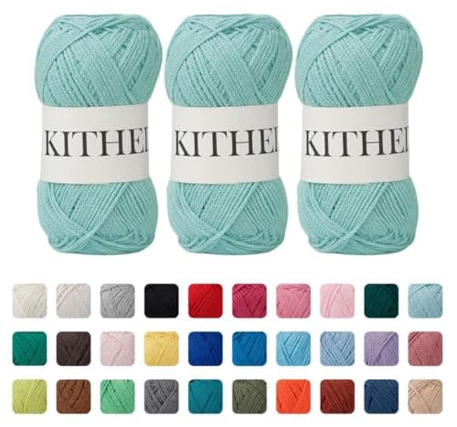 KITHED Cotton Yarn105oz526yard3 Pack Soft Yarn for Crocheting and Knitting 13 Aqua