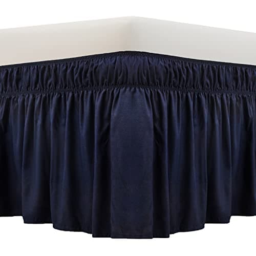 MEILA Wrap Around Bed Skirt Three Fabric Sides Elastic Dust Ruffled 16 Inch Tailored Drop,Easy to Install Fade Resistant-Navy Blue, Twin/Full