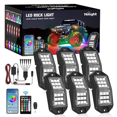 Nilight RGB LED Rock Lights Kit 6 PCS 18LED Wide Angle Wheel Well Light with Remote & Bluetooth App Dual Control Multi Modes Underglow Multicolor Neon Pod for ATV UTV SUV Offroad Truck RZR Boat