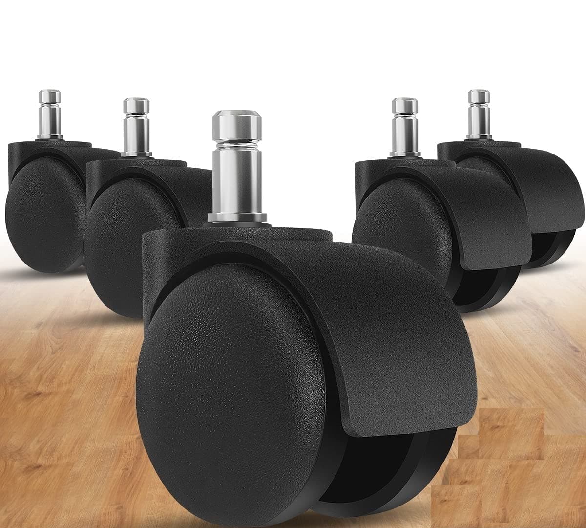 IYBOffice Chair Wheels Caster Heavy Duty Pin Type Nylon Set of 5 Black Load Capacity 250 kg