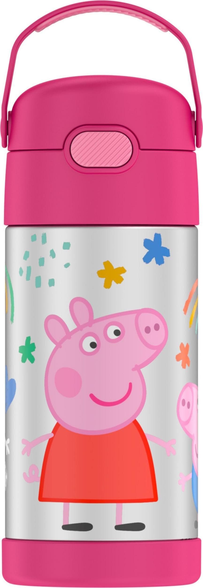 THERMOS FUNTAINER Water Bottle with Straw 12 Ounce Kids Stainless Steel Vacuum Insulated Water Bottle with Lid Peppa Pig