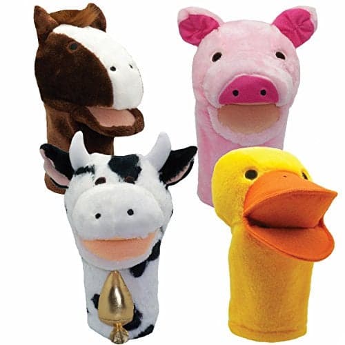 Get Ready Kids Farm Animals Puppet Set – 4 Large 12” Animal Puppets for Toddlers – Includes Pig, Duck, Cow & Horse – Soft Moveable Mouth Puppet Toys