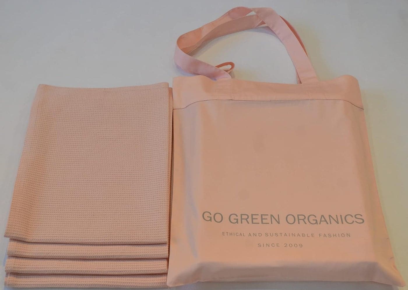 GO Green Organics Waffle Hand Towels Pack of 4 20X29 INCHES 100 Natural Organic Cotton GOTS Certified Pearl Blush Super ABSORBANT Quick Dry NO SOFTENERS ENVIRNMENT Friendly