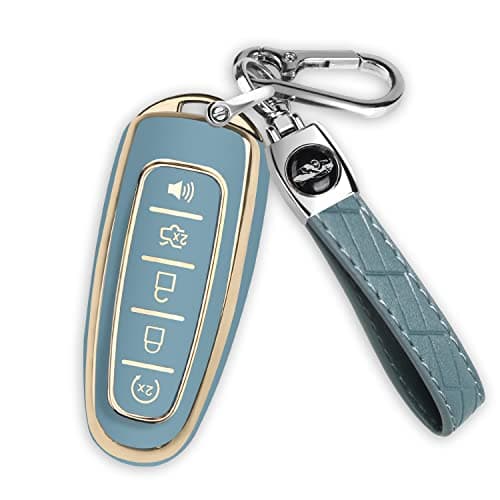QBUC for Ford Key fob Cover,360° TPU Car Key Case Protector with Keychain Compatible with Ford C-Max Edge Escape Expedition Explorer Flex Focus Taurus Lincoln MKS MKT MKX Navigator Accessories(Blue)