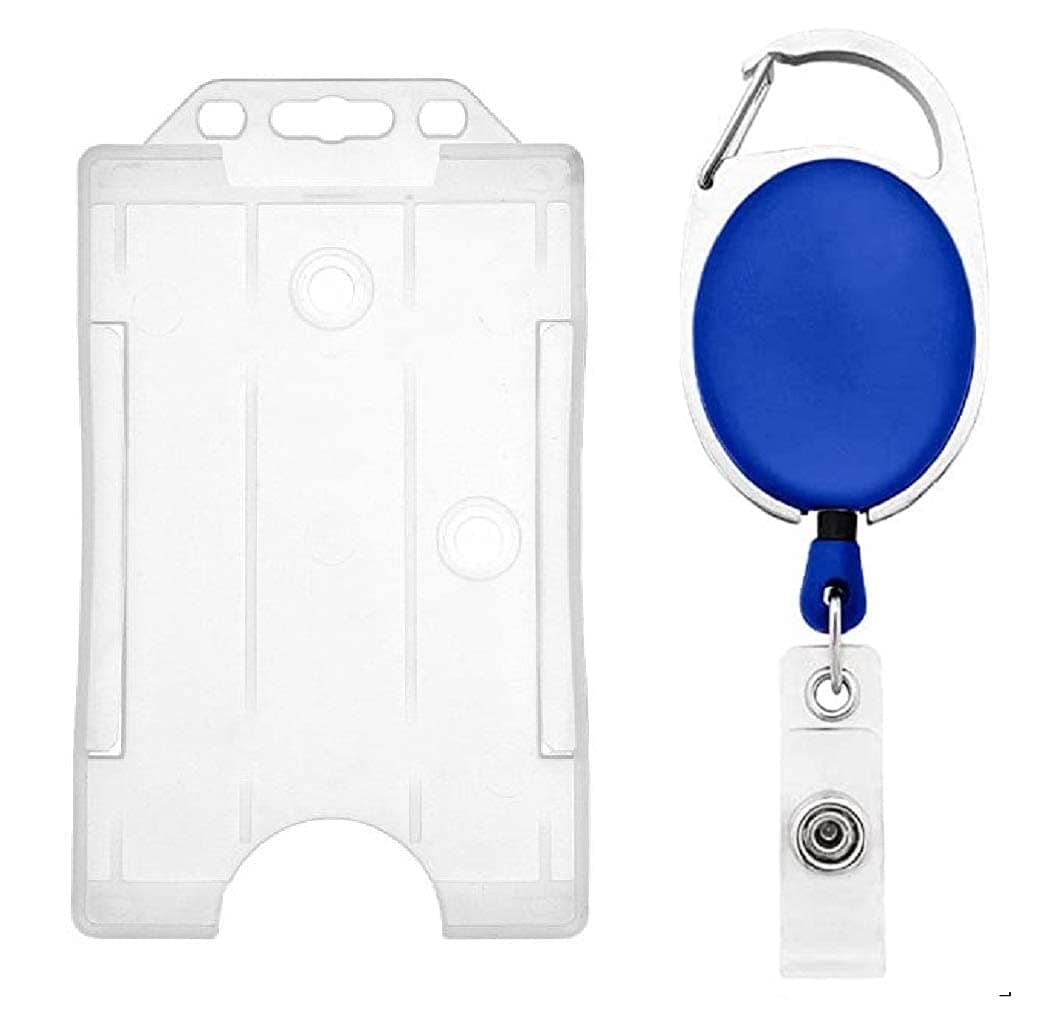 NSSP I.D. Card Holder Badge Yo Yo Clip + Transparent Card Holder (Pack of 8, Blue)