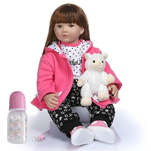 iCradle 24 inch Realistic Reborn Baby Doll Girl Long Hair Soft Body Baby Doll Silicone Vinyl Bebe Doll Lifelike Newborn Baby Doll Toy for Ages 3