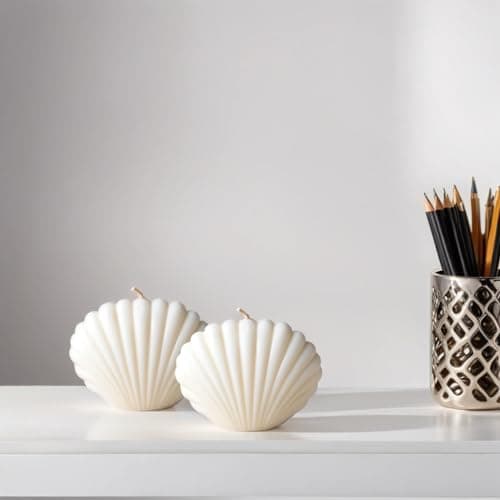 atorakushon Sea Shell Design Scented Soy Wax Candles Aesthetic Trendy Handmade Candle for Gift Party Home Decorations Special Occasion White 2 Pieces