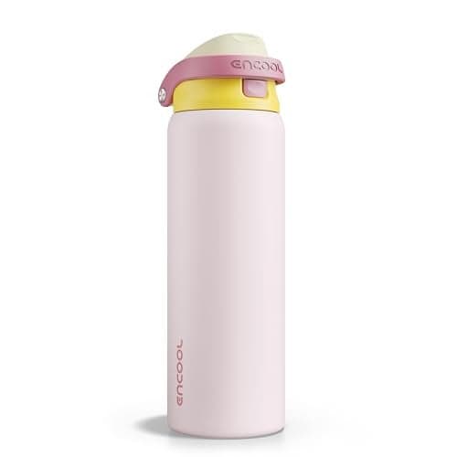 ENCOOL Leakproof Insulated Water Bottle with Straw Dual-Sip Water Bottle Bag-Safe Design for Work, Commute & Gym – Keeps Drinks Cold All Day, 32 oz, Blush Pink