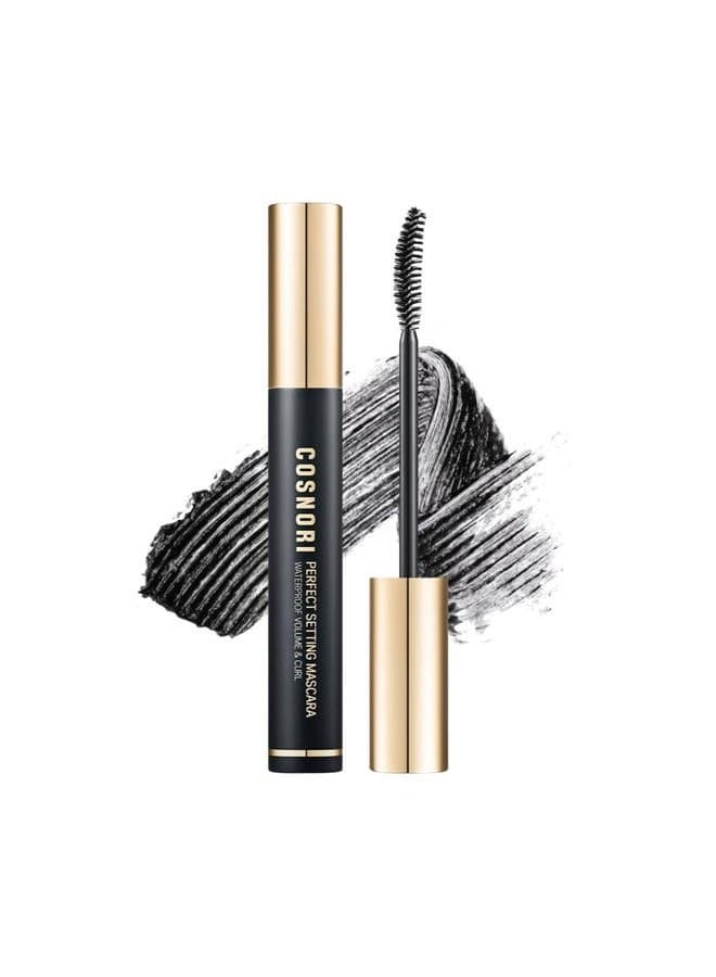Perfect Setting Waterproof Mascara Volume & Curl - Volumizing Mascara Black – Thicker, Voluminous Eyelashes – Waterproof, Smudge Proof, Clump Free – Irritation Free Tested, 0.24 fl.oz.