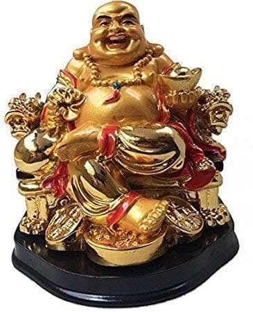 RIPE INDIA® Fengshui Laughing Buddha Sitting On Chair Ingot and Money Coin for Health Wealth and Happiness