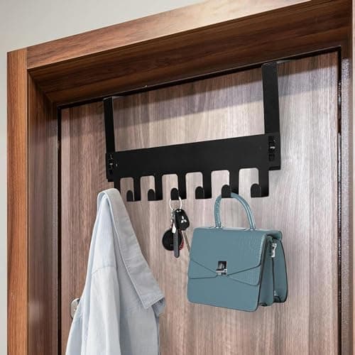 Boniry 2 Pcs Over The Door Hanger, 7 Hook Design Versatile Door Hook Hanger Ideal for Organizing Clothes - Perfect Door Hangers for Clothes and Accessories Heavy Duty Carbon Metal Home