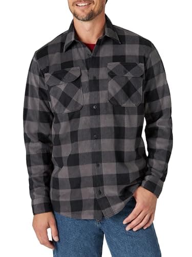 Wrangler Authentics Men's Long Sleeve Heavyweight Fleece Shirt Gray Buffalo Plaid 3X-Large