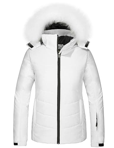 Skieer Women's Snow Jacket Hooded Soft Insulated Winter Ski Snowboard Coat(White,X-Large)