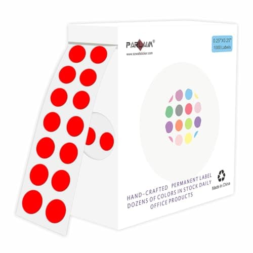 PARLAIM Dot Stickers 1/4 Inch Permanent Color Coding Sticker Label, 1000 PCS Small Round Circle Sticker Dots Labels per Dispenser Box, Red