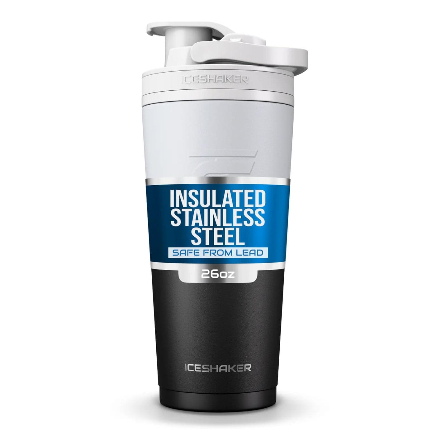 Ice Shaker Stainless Steel Shaker Bottle 26oz BlackWhite Stays Cold for 30 Hours Insulated Cup with Twiston Agitator OdorFree Shaker Cup for Protein Shakes Water Smoothies