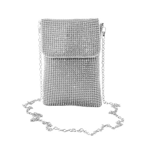 Pebipoo Silver Women's Crossbody Evening Bag Glitter Rhinestone Purse Sparkly Small Handbag