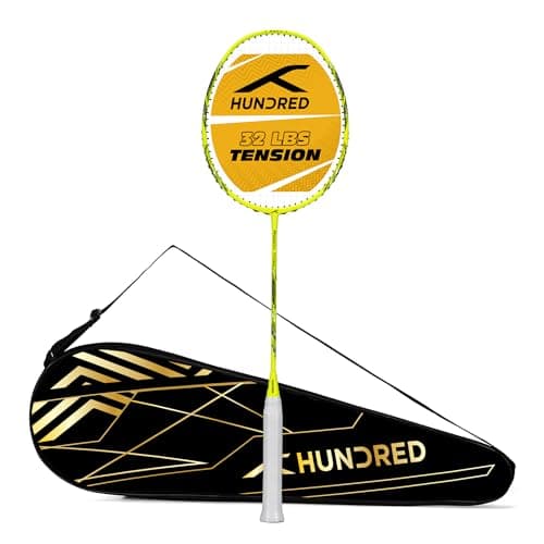 Hundred Carbon Graphite Rock Titan Strung Badminton Racket with Full Cover | 4U (80-84 Grams) | Maximum String Tension - 32lbs | VaporShaft 7mm Shaft | Head Heavy (Lime)