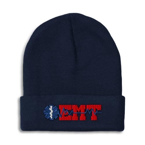 Speedy Pros Beanies for Men EMT Paramedic Embroidery Paramedic EMT Winter Hats for Women Acrylic Skull Cap 1 Size Navy Design Only