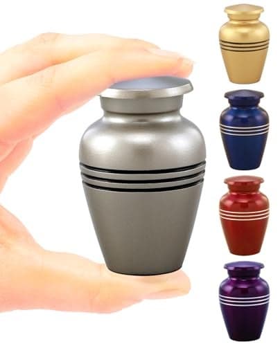 Serenity Keepsake Urn for Human & Pet Ashes – Mini Cremation Urn with Velvet Bag & Funnel – Elegant Metal Memorial Urn with Accent Bands – Small Tribute Urn (Pewter)